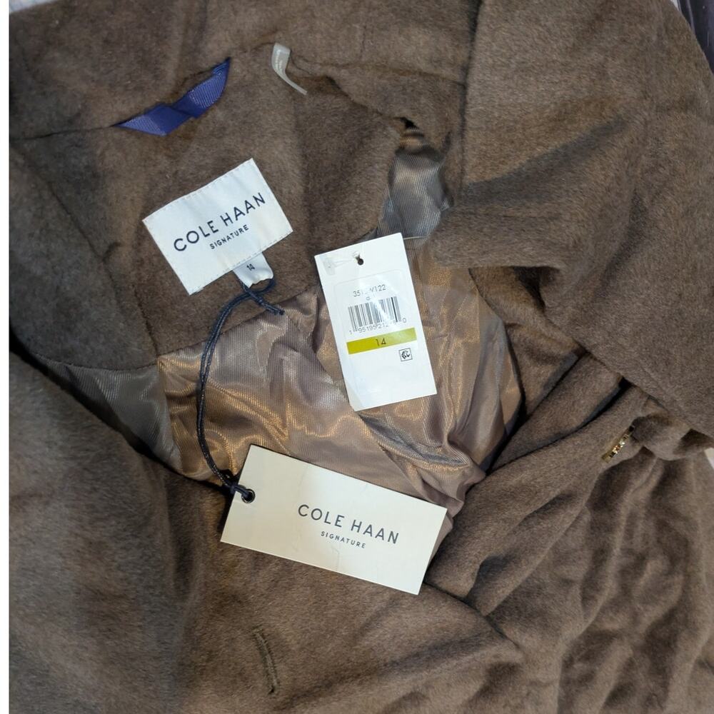 NWT Cole Haan Oversized Hood Camel Wool  Blend Coat Size 14 - Picture 4 of 7